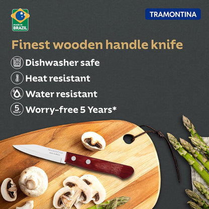 Tramontina Polywood Stainless Steel Vegetable and Fruits Knife | Wooden Handle | 5 Year Warranty