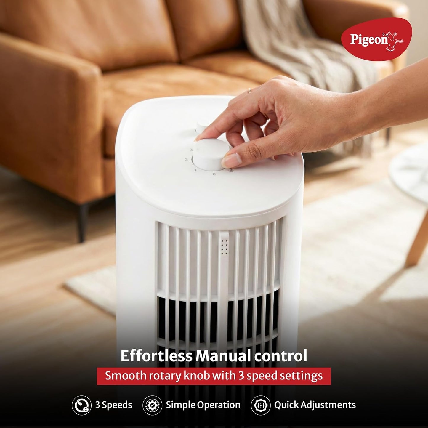 Pigeon Cooling Portable Tower Fan | High Performance | 3 Speed | Quiet Operation |