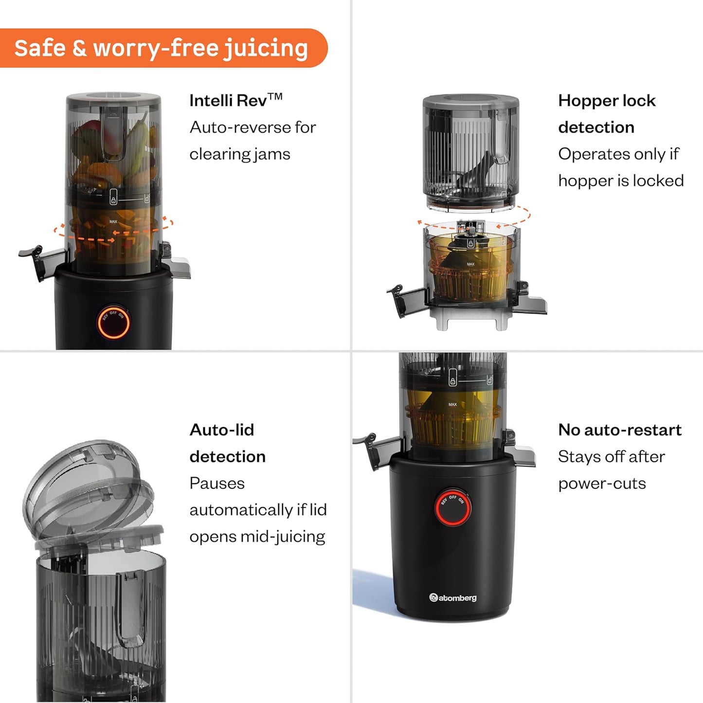 Atomberg Althea Cold Press Juicer | High Nutrition | XL Hopper | Auto Reverse | 40 RPM | Black |