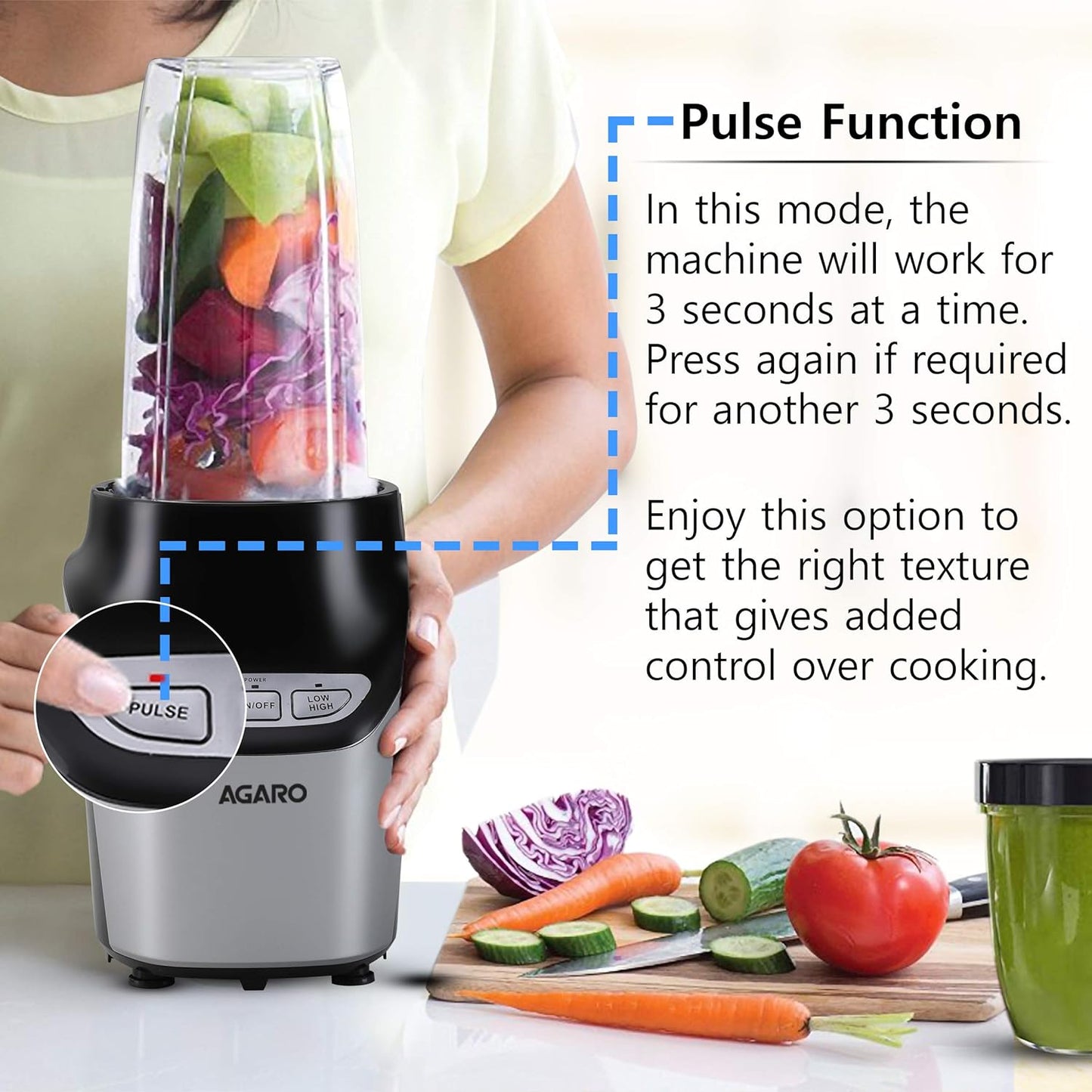 Agaro Marvel Nutri Blender | 2 Tritan Jars | Stainless Steel Blades | Black |