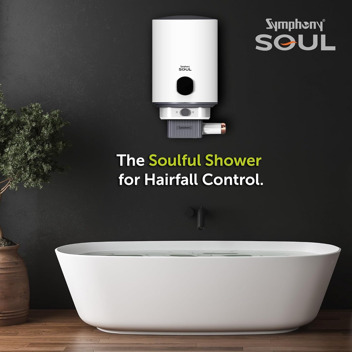 Symphony Soul Geyser with Puropod Filter | Hair Fall Control Geyser | White |