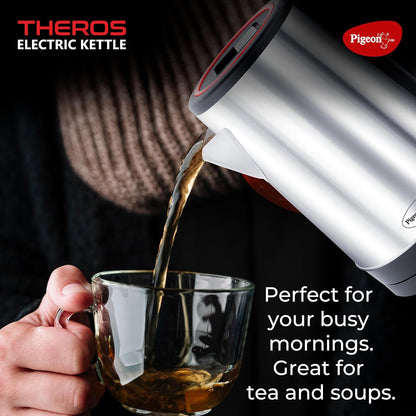 Pigeon Theros Stainless Steel Electric Kettle | 1.7 Litres | 1300 Watts | Heat Resistant Handle | Silver |