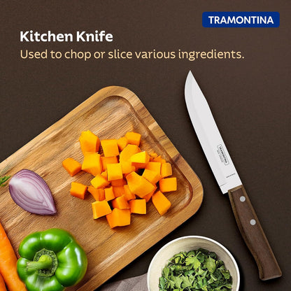 Tramontina Tradicional Multipurpose Kitchen Knife | 15 cm Stainless Steel Blade | Wooden Handle | Heavy-Duty Everyday Kitchen Essential | 5-Year Warranty |