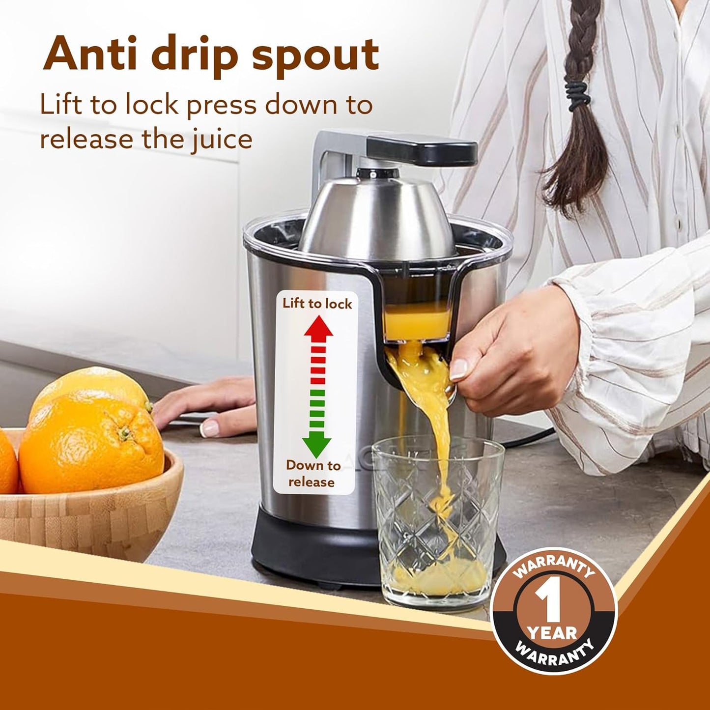 Agaro Regency Citrus Juicer | 350W | 650 ml | Silver & Black |