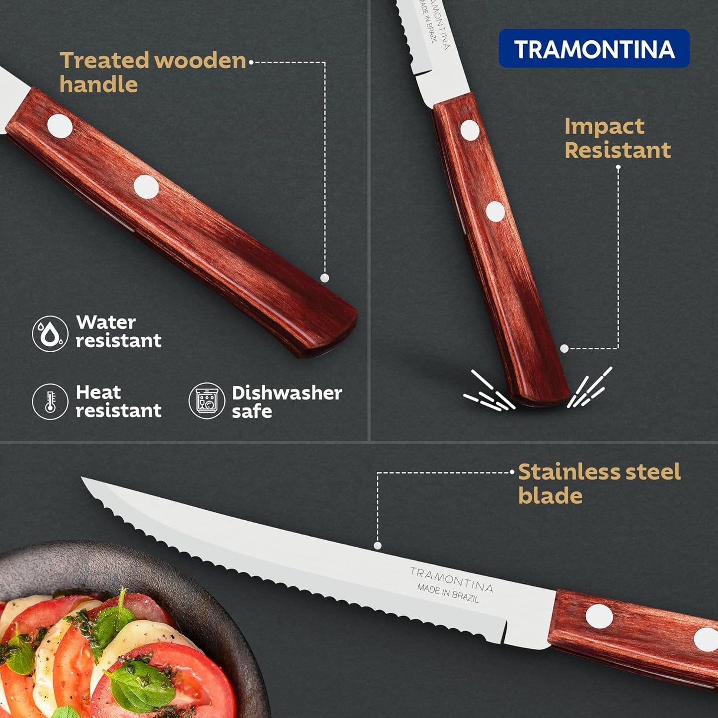 Tramontina Polywood Fruit Steak Knife | Kitchen Knife for Fruits | Heat Resistant | 5 Year Warranty |