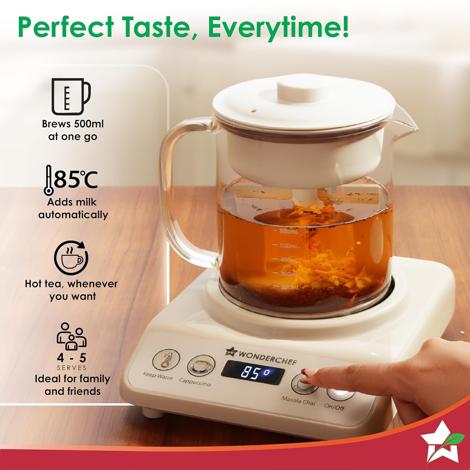 Wonderchef Chai Maker | Fully Automatic | Tea & Cappuccino Maker | 500 ML | 2 Year Warranty | - Infinia Home and Kitchen
