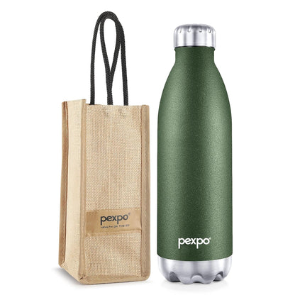 Pexpo Electro 1750ml Water Bottle | Hot & Cold Flask with Jute Bag | Military Green |