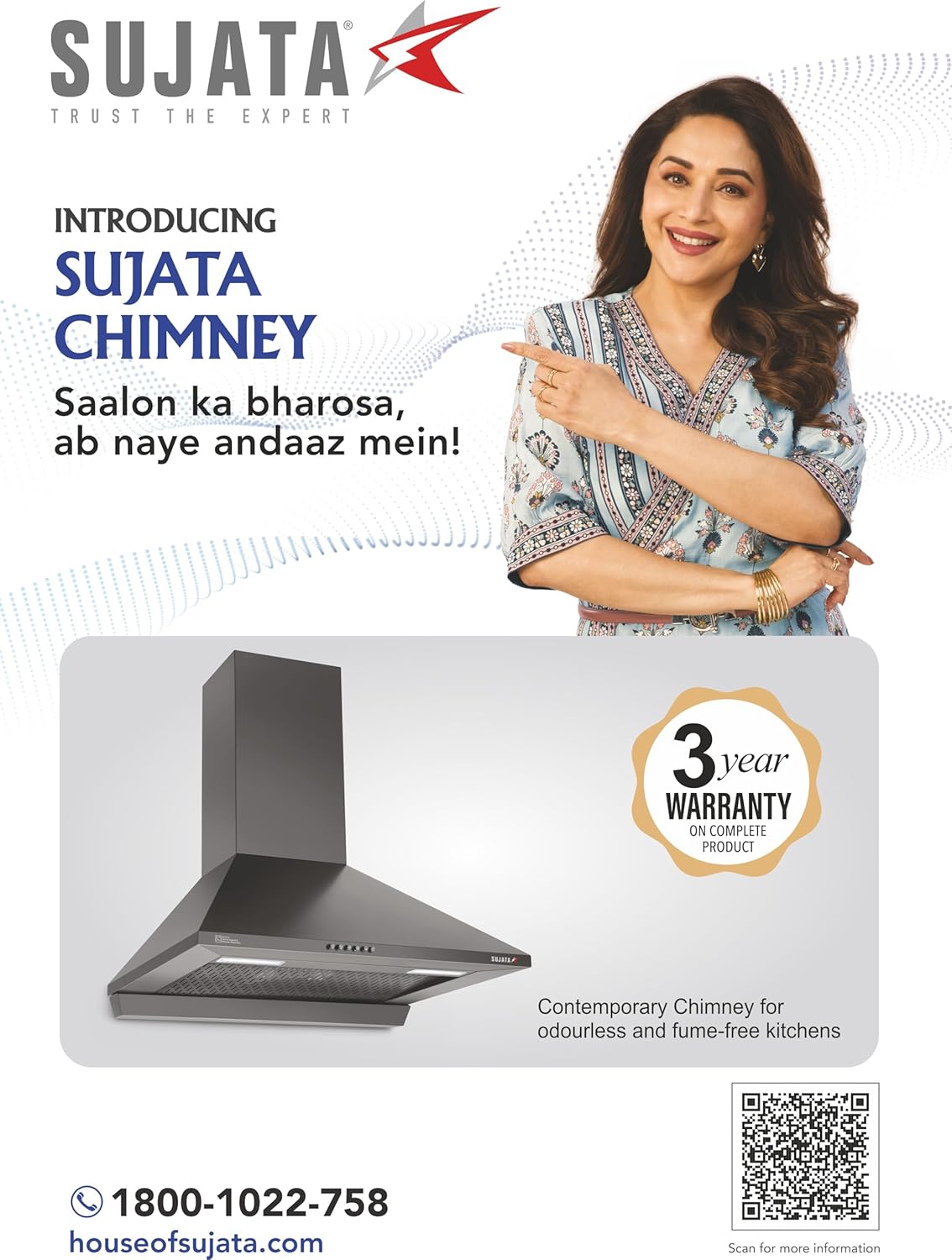Sujata Onyx 60cm Chimney | 1250 m³/hr Powerful Suction | 200W Motor | Auto Clean Filterless Chimney for Home Kitchen |