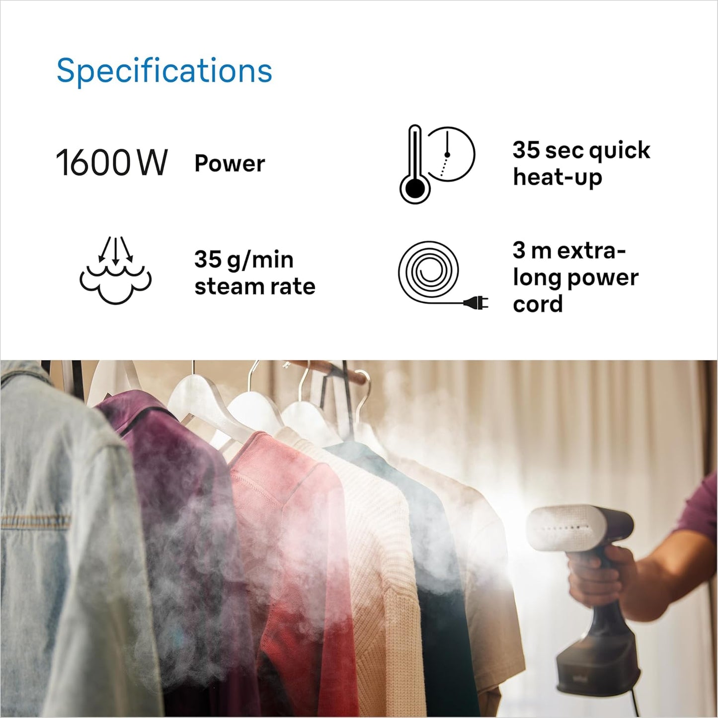 QuickStyle 7 Garment Steamer | 1600 Watts | Fast Steam Technology