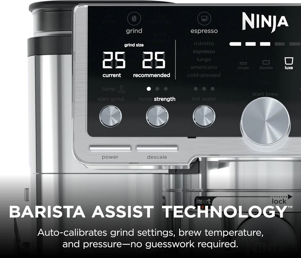 Ninja Luxe Pro 4-in-1 Coffee Machine | Espresso, Cappuccino & Latte Maker | Barista Assist |