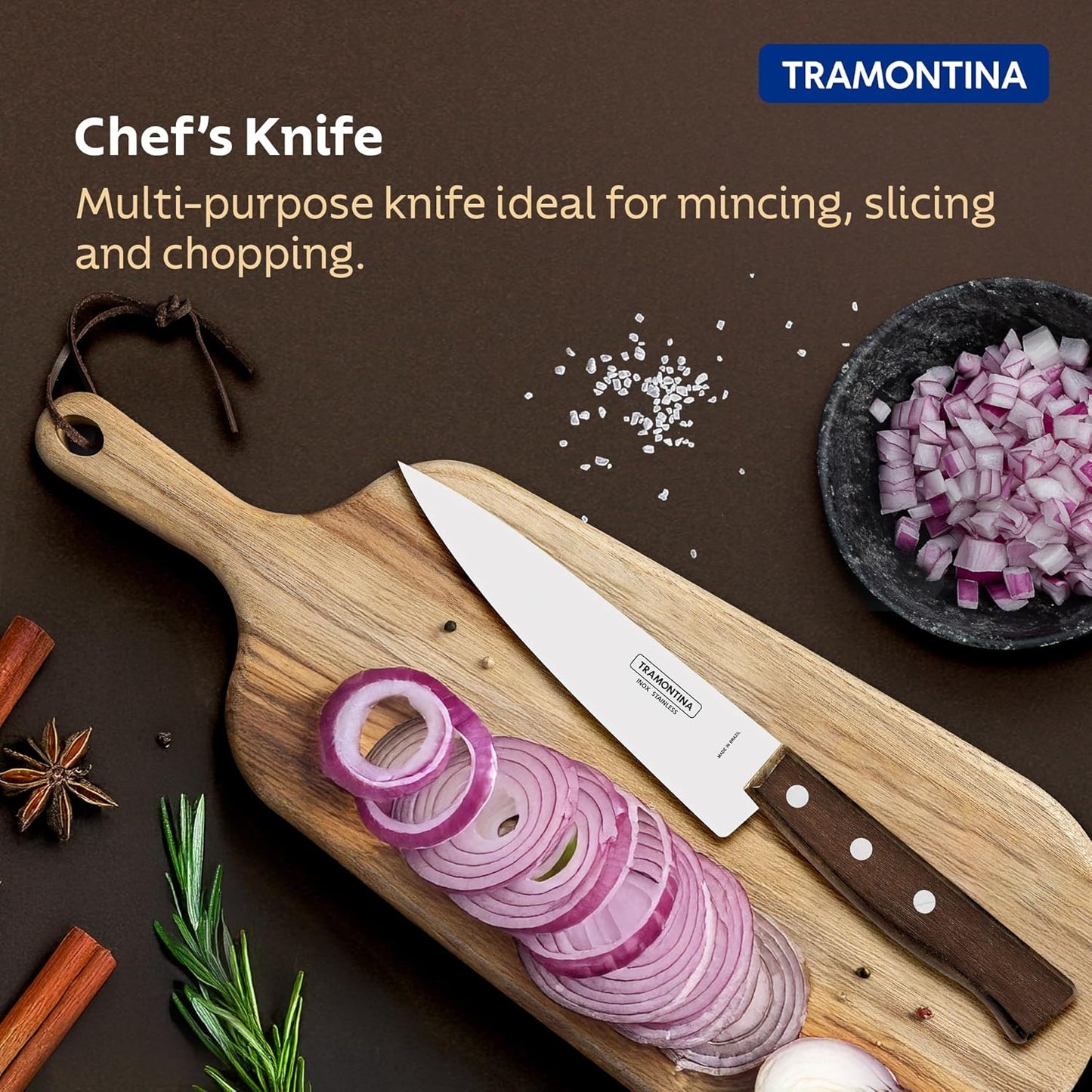 Tramontina Tradicional Chef Knife | Chopping Knife | 5 Year Warranty | Brown Ipe Wooden Handle |