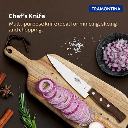 Tramontina Tradicional Chef Knife | Chopping Knife | 5 Year Warranty | Brown Ipe Wooden Handle |