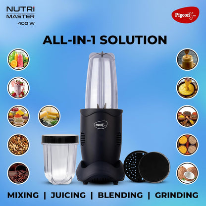 Pigeon Nutri Master 2 Jars | Stainless Steel | Mixer Grinder, Juicer, Blender, Smoothie Maker All-In-1 Machine |