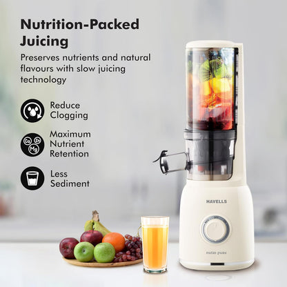 Havells Nutri Pure Cold Press Juicer | Low Noise Motor | White |