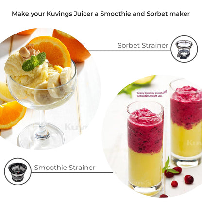 Kuvings B1700 Cold Press Whole Slow Juicer with Strainer |  Silver Smoothie + Sorbet Maker
