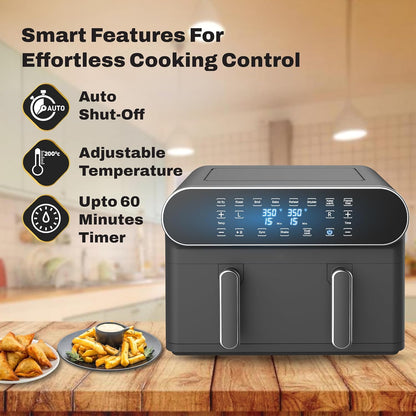 Havells Air Fryer Prolife Delicia 1700 W | Dual Basket Air Fryer | 10.5L Pan | 8 Auto Preset Menu | Digital Touch Control ||