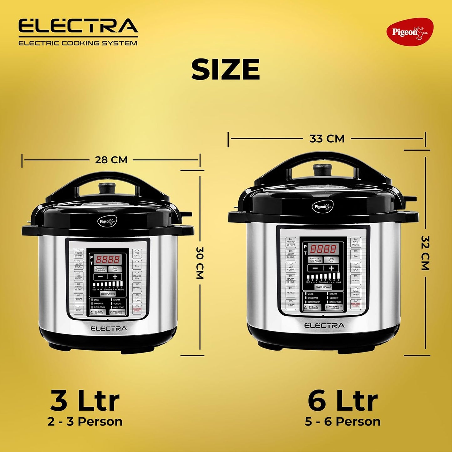 Pigeon ELECTRA - Electric Pressure Cooking System with 18 Pre-Set Menus, 6L, 3L