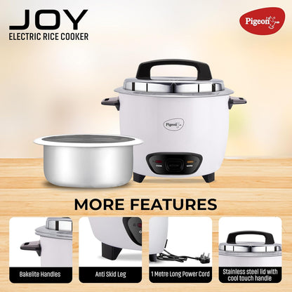 Pigeon Joy Rice cooker | 1 Litre | Aluminium Cooking Pot | Measuring Cup | Spatula | White |