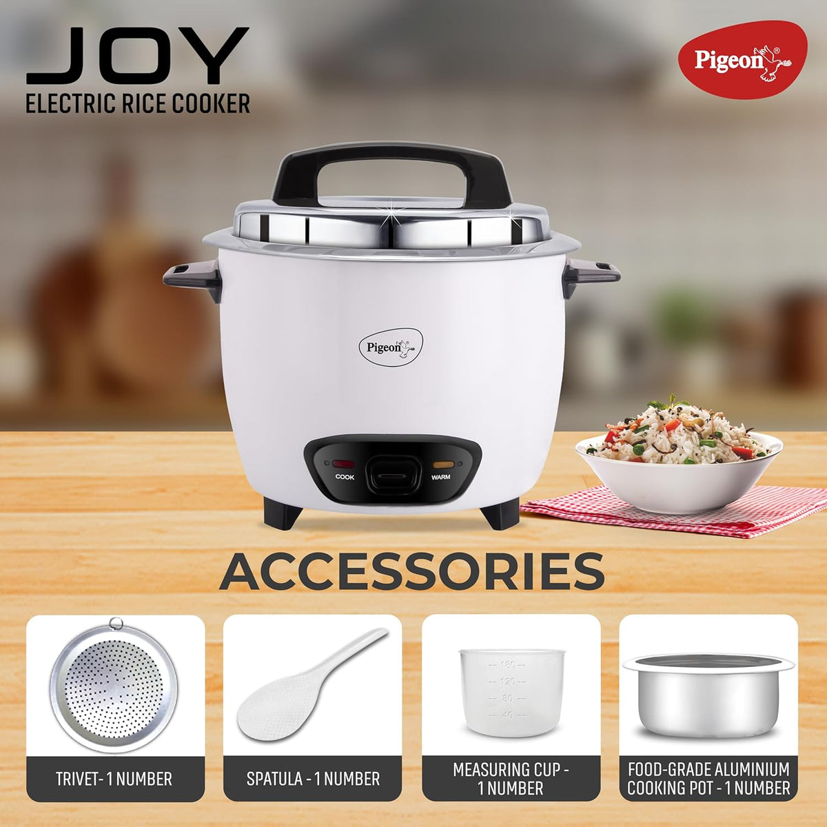 Pigeon Joy Unlimited Rice Cooker | 1.8 Litre | Single Pot | Cool Touch Handle | Suitable for 4-5 Persons |