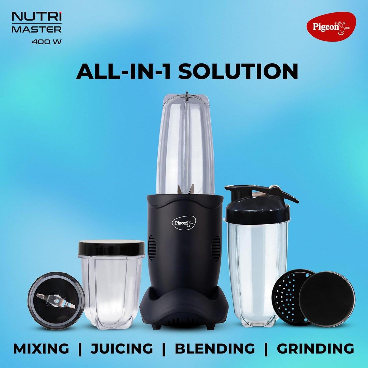 Pigeon Nutri Master 3 Jars | Stainless Steel | Mixer Grinder, Juicer, Blender, Smoothie Maker All-In-1 Machine |
