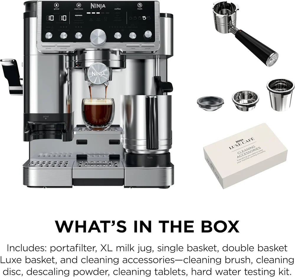 Ninja Luxe Pro 4-in-1 Coffee Machine | Espresso, Cappuccino & Latte Maker | Barista Assist |