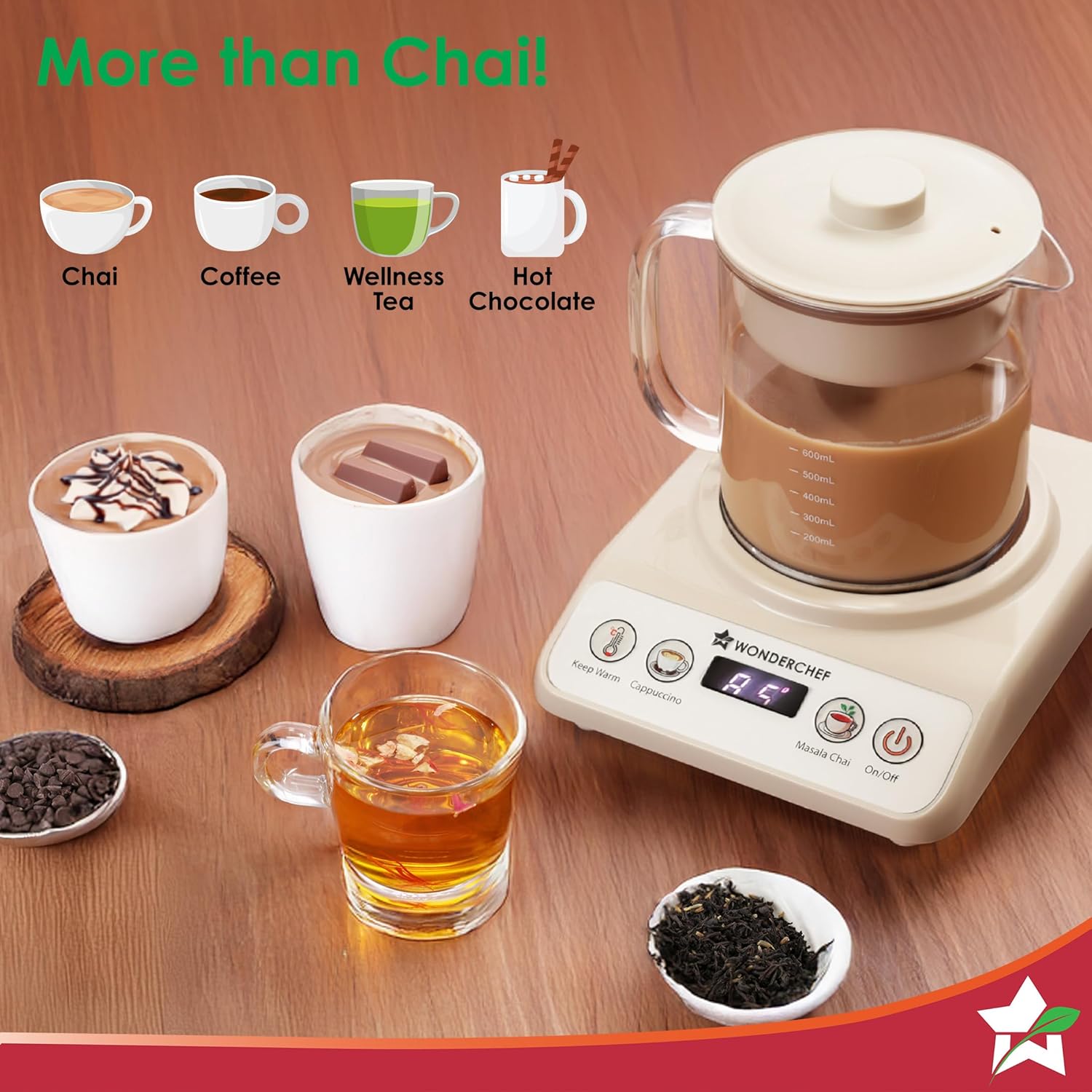 Wonderchef Chai Maker | Fully Automatic | Tea & Cappuccino Maker | 500 ML | 2 Year Warranty | - Infinia Home and Kitchen