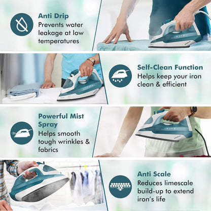 Havells Ventura 2000 Watt Steam Iron  | 220 ml Tank for Longer Ironing | Turquois |