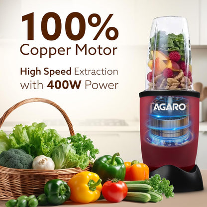 Agaro Regal 3 Jar Personal Blender | 400 Watts | Red & Black |
