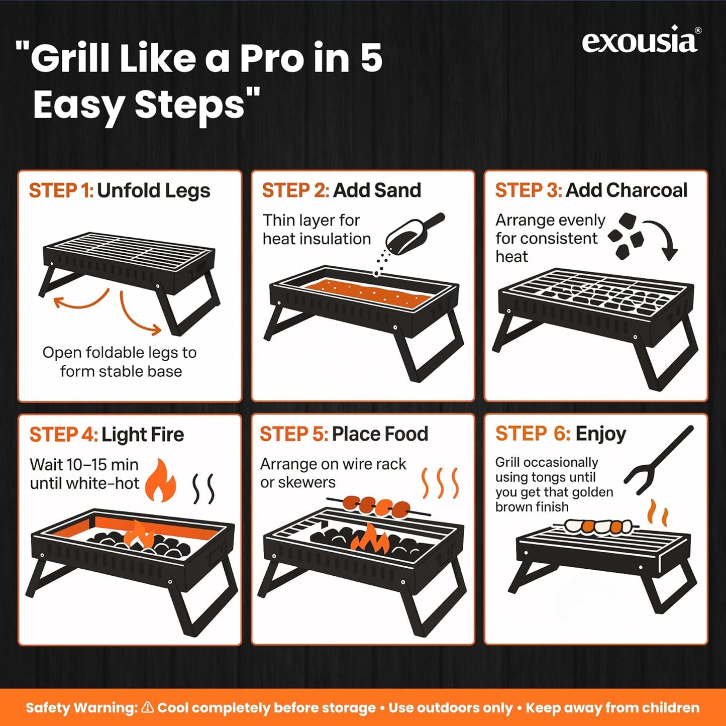 EXOUSIA Portable Grill - EG22 | Made in India | Compact & Smart Design | Advanced Laser-Cut Precision | Barbecue Grill