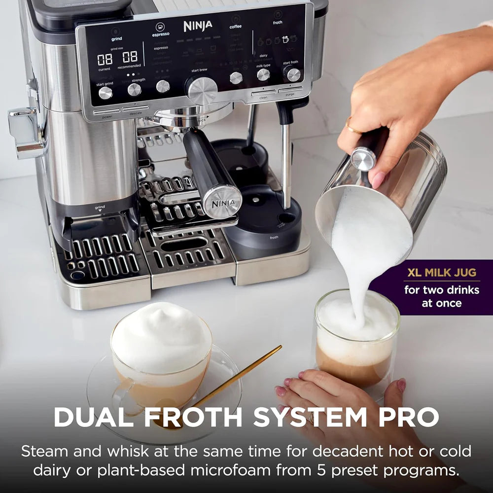 Ninja Luxe Pro 4-in-1 Coffee Machine | Espresso, Cappuccino & Latte Maker | Barista Assist |