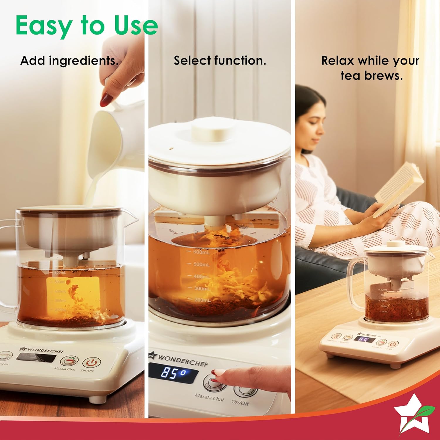 Wonderchef Chai Maker | Fully Automatic | Tea & Cappuccino Maker | 500 ML | 2 Year Warranty | - Infinia Home and Kitchen