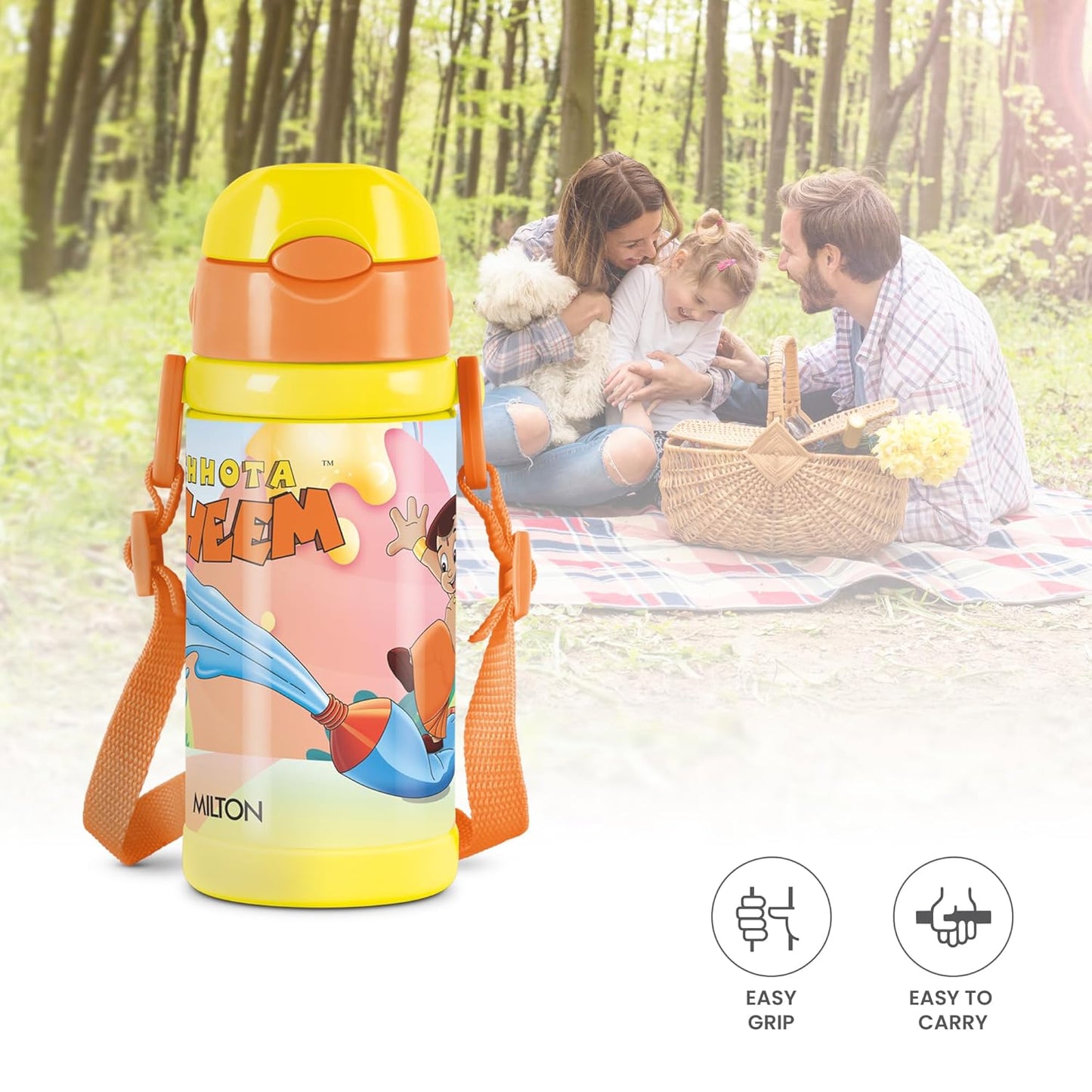 Milton Charmy Kids Chota Bheem Water Bottle | 400 ML | Yellow |