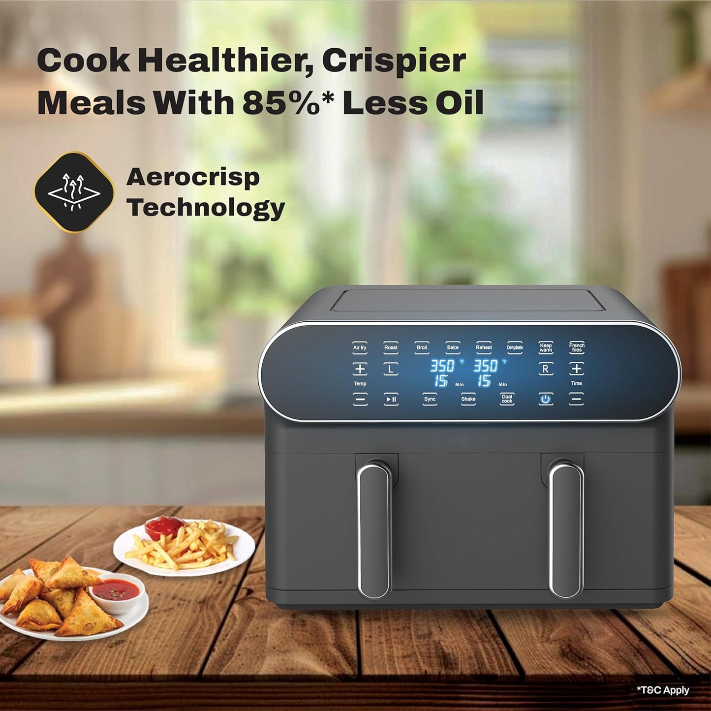 Havells Air Fryer Prolife Delicia 1700 W | Dual Basket Air Fryer | 10.5L Pan | 8 Auto Preset Menu | Digital Touch Control ||