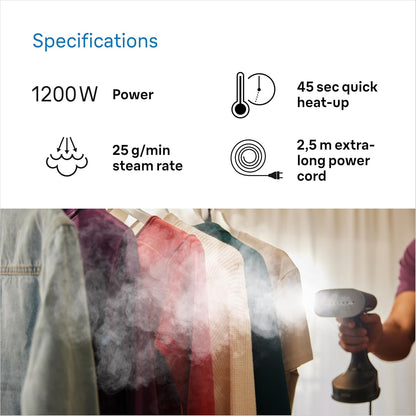 QuickStyle 5 Garment Steamer | Handheld Garment Steamer | Lightweight | Black & Blue