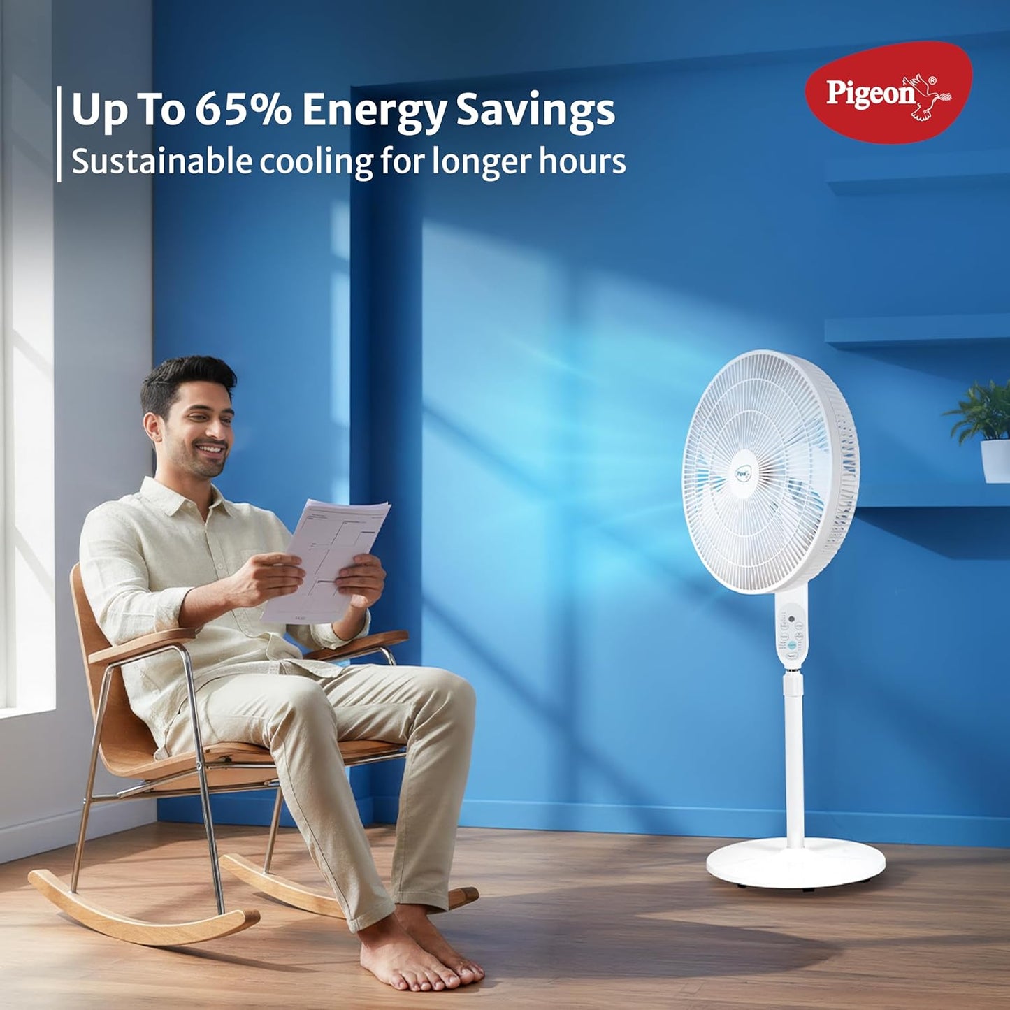 Pigeon BLDC Pedestal Fan with Remote | High Speed Airflow | 5 Blades | Lightweight & Portable |