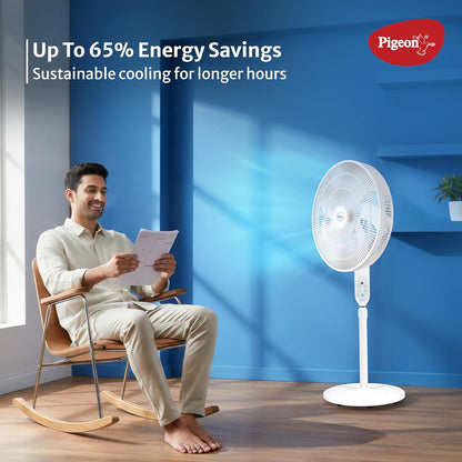 Pigeon BLDC Pedestal Fan with Remote | High Speed Airflow | 5 Blades | Lightweight & Portable |