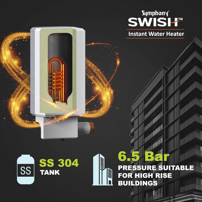 Symphony Swish with Puropod | 5.9 Litre | Instant Water Geyser | 3KW Heating |