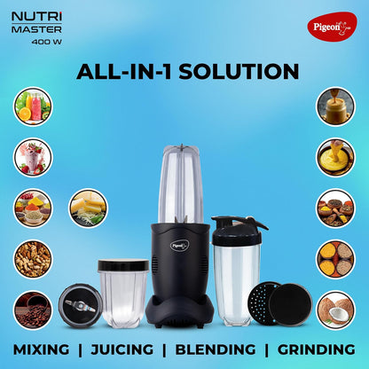 Pigeon Nutri Master 3 Jars | Stainless Steel | Mixer Grinder, Juicer, Blender, Smoothie Maker All-In-1 Machine |