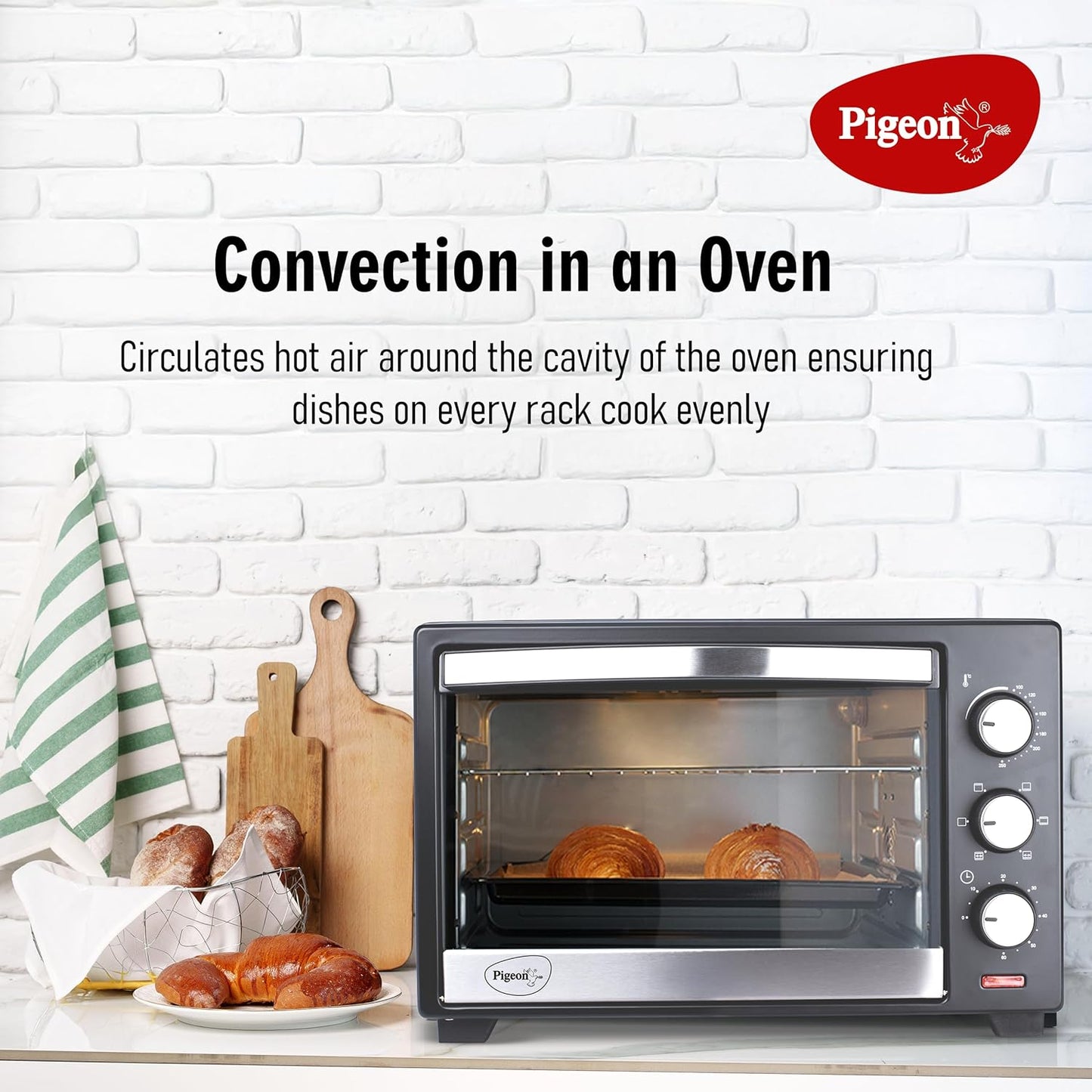 Pigeon 25 Litres OTG With Rotisserie For Grilling And Baking | 1400 Watts | Black |
