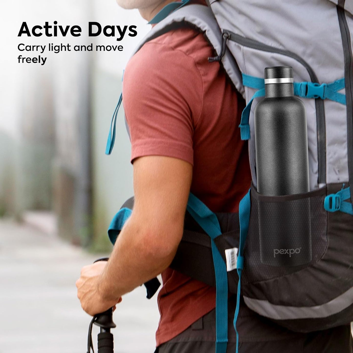 Pexpo Stainless Steel Water Bottle | 1 L | Hot and Cold Flask | Black |