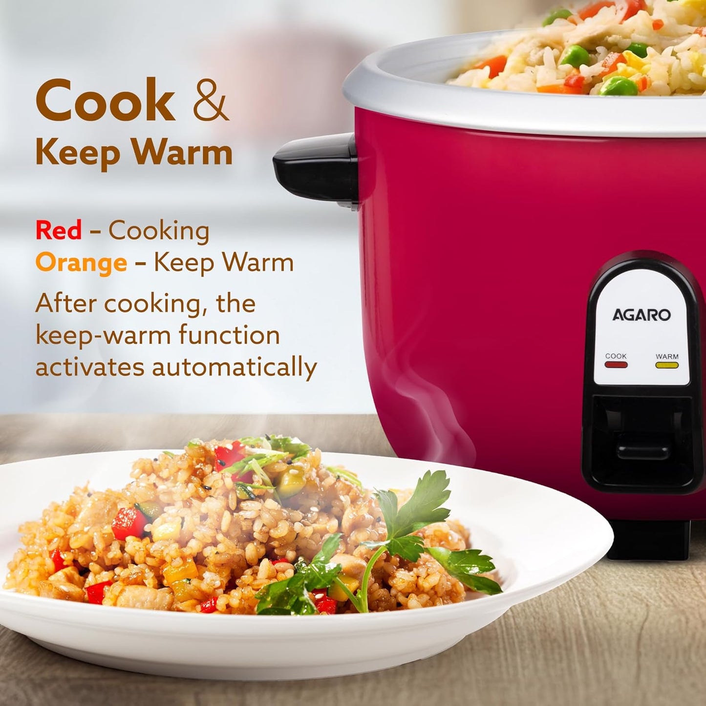 Agaro Regency Electric Rice Cooker | 5L | Aluminium Inner Pot | Red |