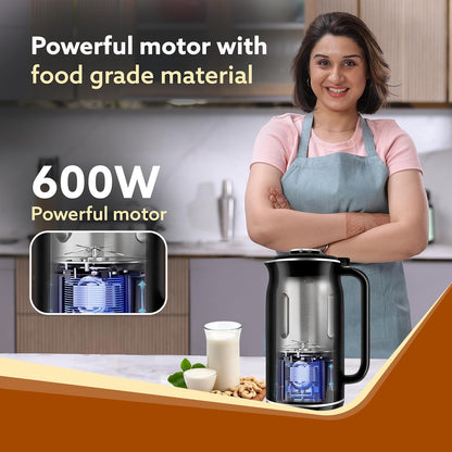 AGARO Regency Automatic Nut Milk Maker | Stainless Steel Body | 600ml | Black |