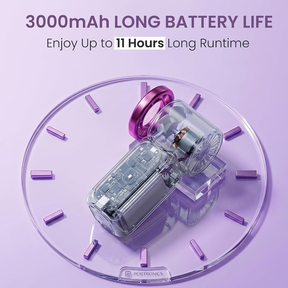 Portronics Toofan Nano Rechargeable Handheld Mini Fan | 3000mAh Battery | 18000 RPM | 5 Speed Modes | LED Display |