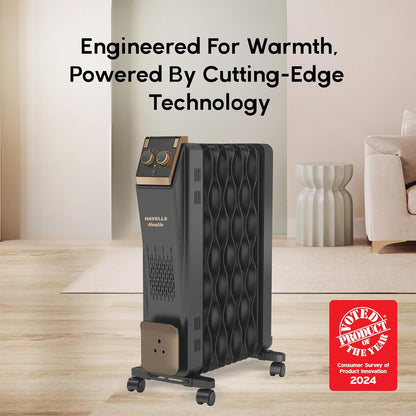 Havells 9 Fin Hestio Wave Fin OFR (Oil Filled Radiator) | Room Heater | 2400 W | 3 Heat Settings