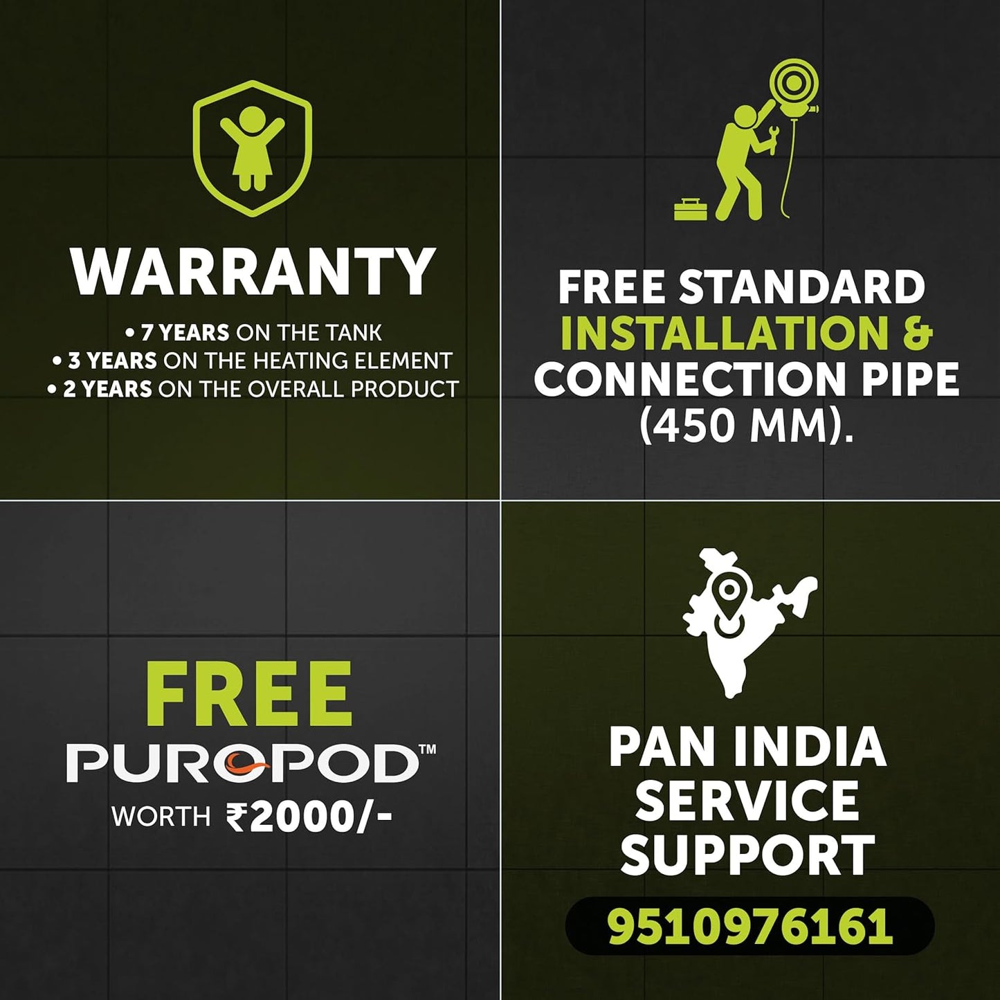 Symphony SPA Geyser with PUROPOD Filter | White | Hairfall Control Smart Geyser