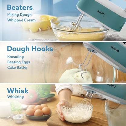 Agaro Regency 300W Hand Mixer | 5 speed | Beater & Dough Hooks | Sea Green |