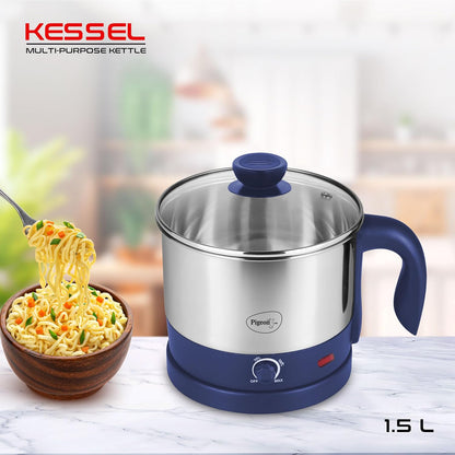 Pigeon Kessel Mutipurpose Stainless Steel Kettle | 1.5 Litre | Blue | 600 Watts | Heat Resistant |