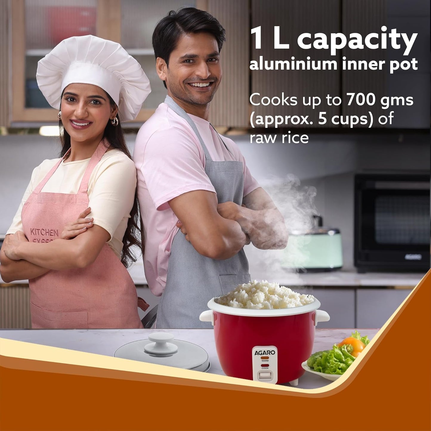 Agaro Elegant Electric Rice Cooker | 1L | Red | Automatic Boiler |
