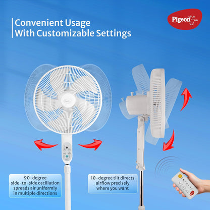Pigeon BLDC Pedestal Fan with Remote | High Speed Airflow | 5 Blades | Lightweight & Portable |