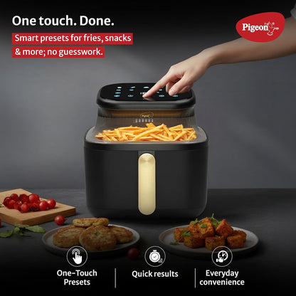 Pigeon Healthifry Digital Air Fryer | 5.4 Litre | 1500 Watts | See Through Glass Window | 80% Less Oil | Non-Stick Basket | Touch Control |